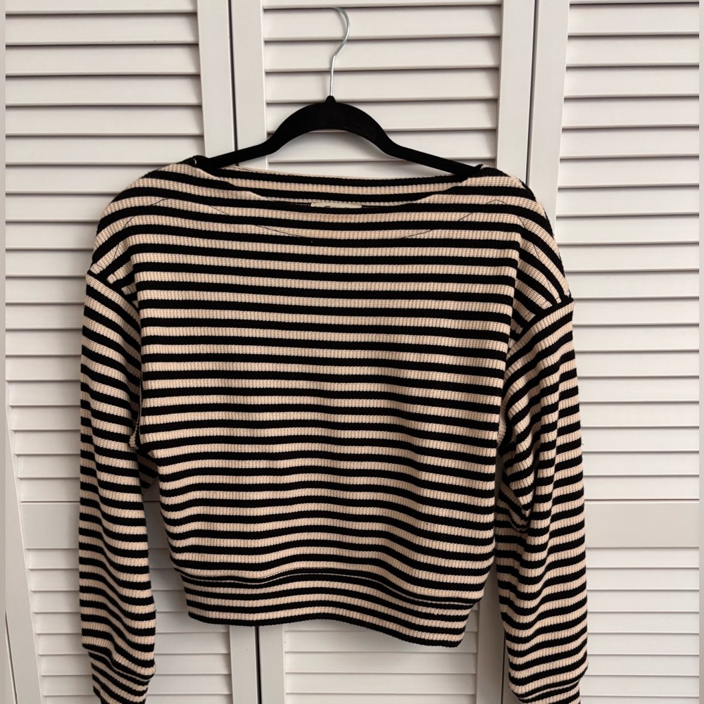 Madewell Black and Cream Striped Boatneck Sweater